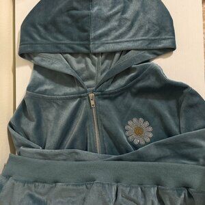 Blue Velour Zip-Up Hoodie with Daisy Rhinestone Detail – Size M